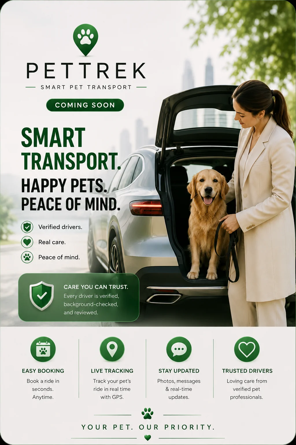 PetTrek — Smart transport. Happy pets. Peace of mind.